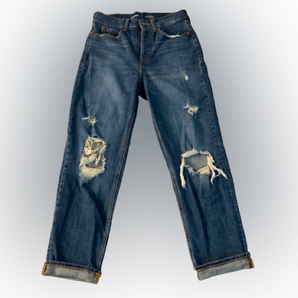 Old Navy Distressed High Rise Button Fly Jeans Sz 4 - Picture 2 of 6